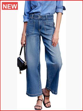 Wide Leg High Waisted Stretchy Jeans Straight Leg Ankle Denim Pants